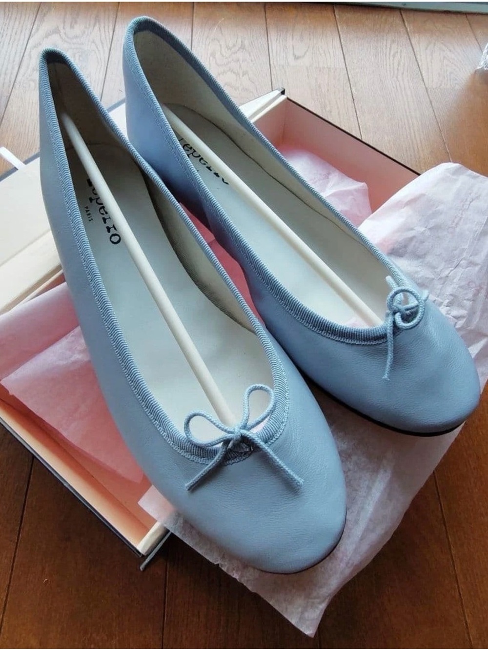 Repetto Pale Blue Leather Ballet Flats with Bow